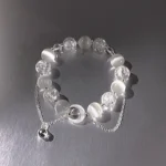 Handcrafted White Crystal Beaded Bracelet with Metal Chain Accent