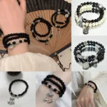 Black and White Beaded Fashion Bracelet Set – Elastic Fit – Non-Precious Materials